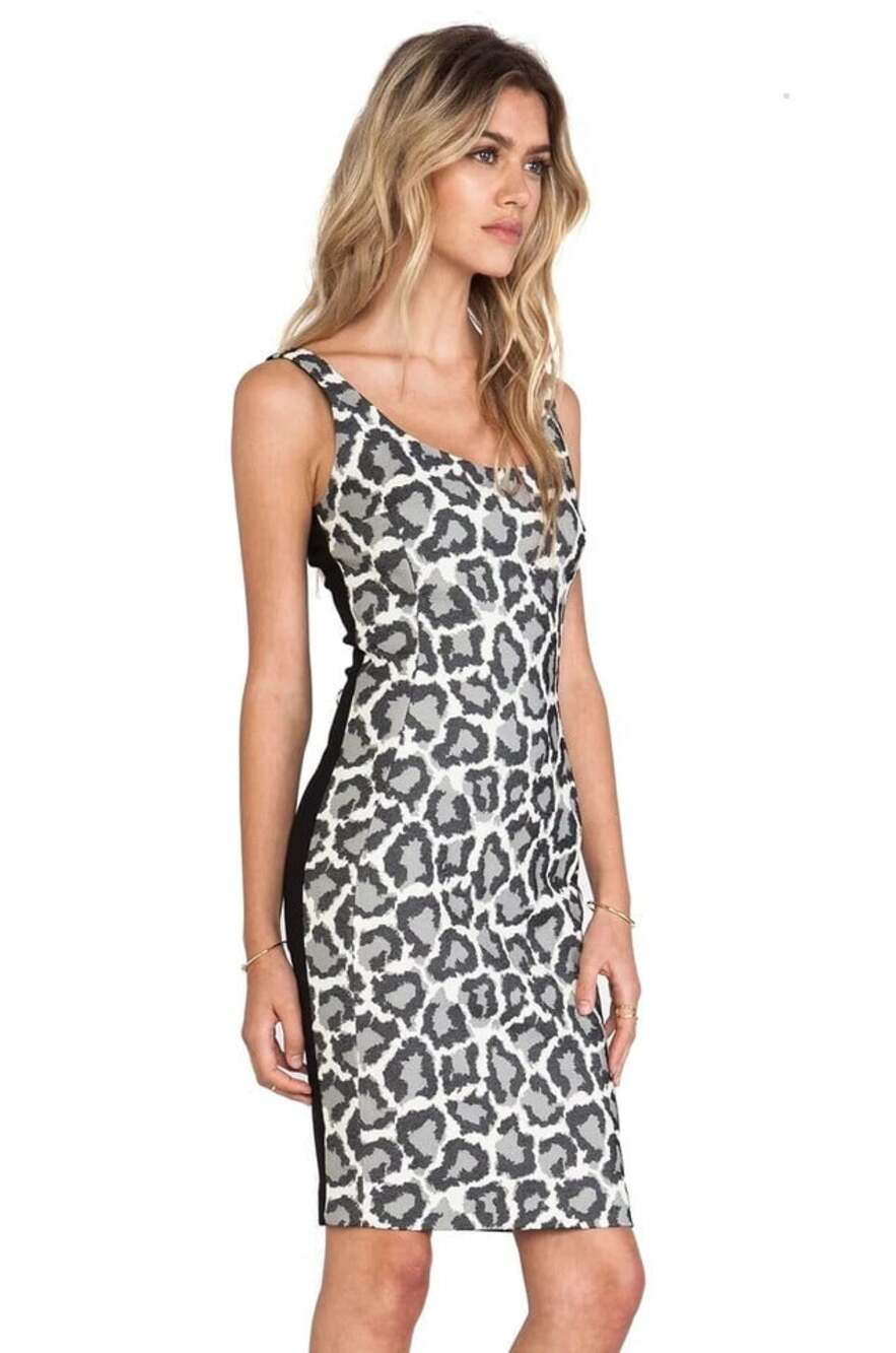 $395 Diane von Furstenberg Arianna grey Leopard Print Cocktail Dress sz 10